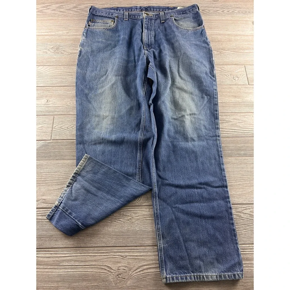 Carhartt Mens Relaxed Fit Jeans 38x32 Medium Wash Blue Denim Work Pants 381-83